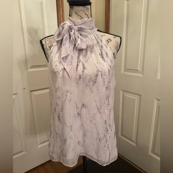 White House Black Market purple and white snake skin halter top - removable bow - Picture 2 of 14